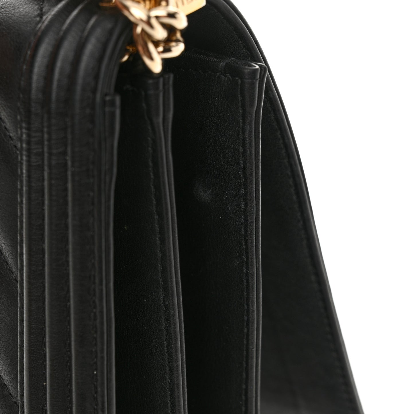 Calfskin Chrevron Quilted North South Boy Flap Black