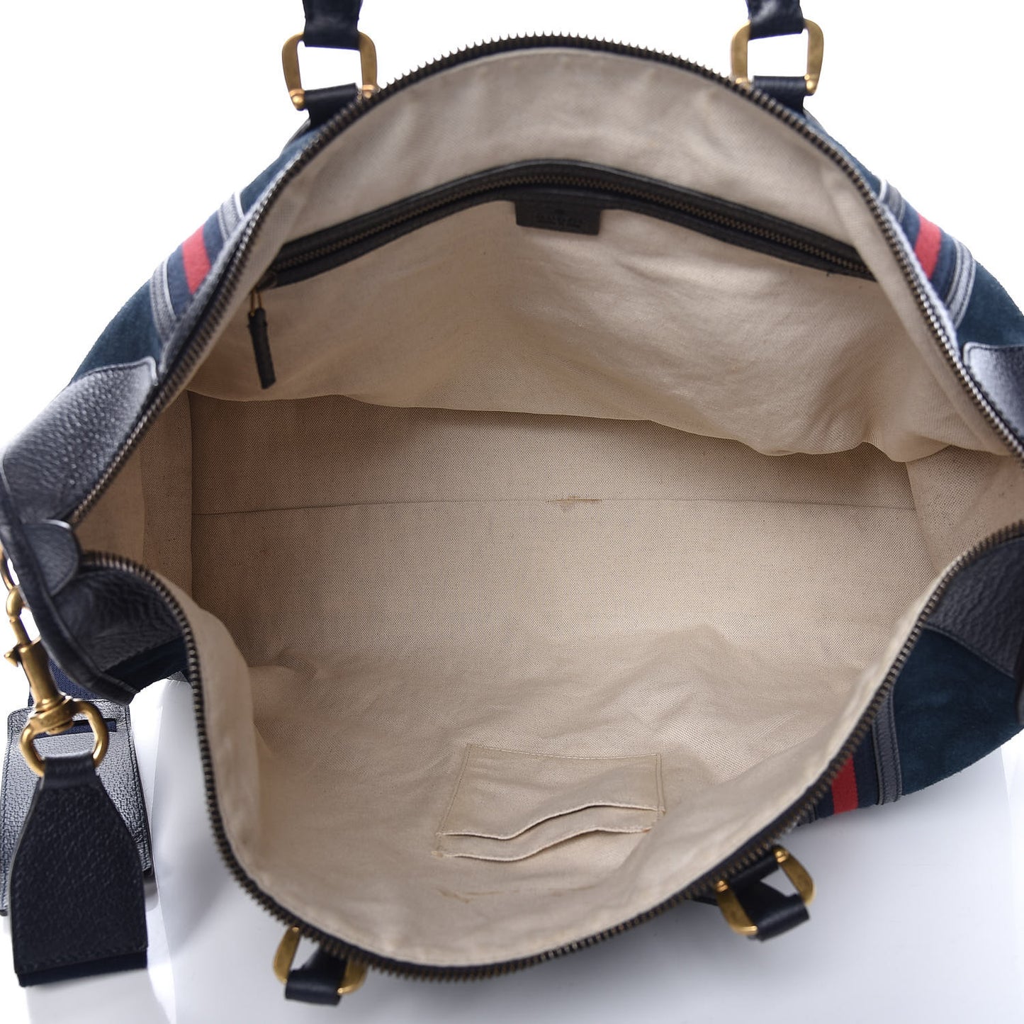 Suede Daino Textured Dollar Calfskin Web Large Duffle Bag Blue