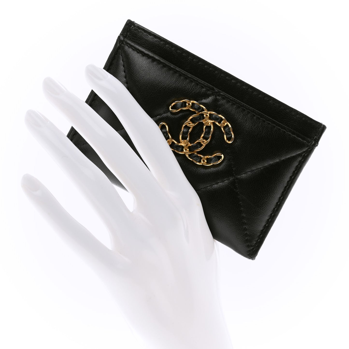Lambskin Quilted Chanel 19 Card Holder Black