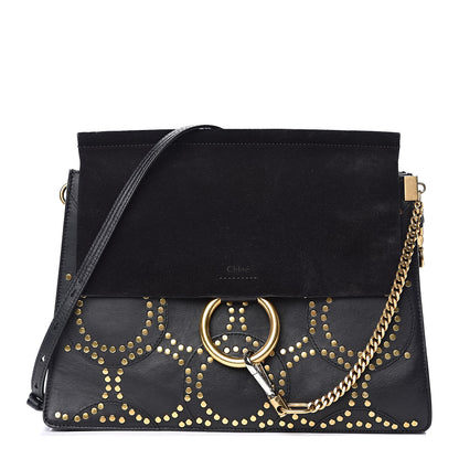 Chloe Calfskin Suede Studded Medium Faye Shoulder Bag Black 1 of 13