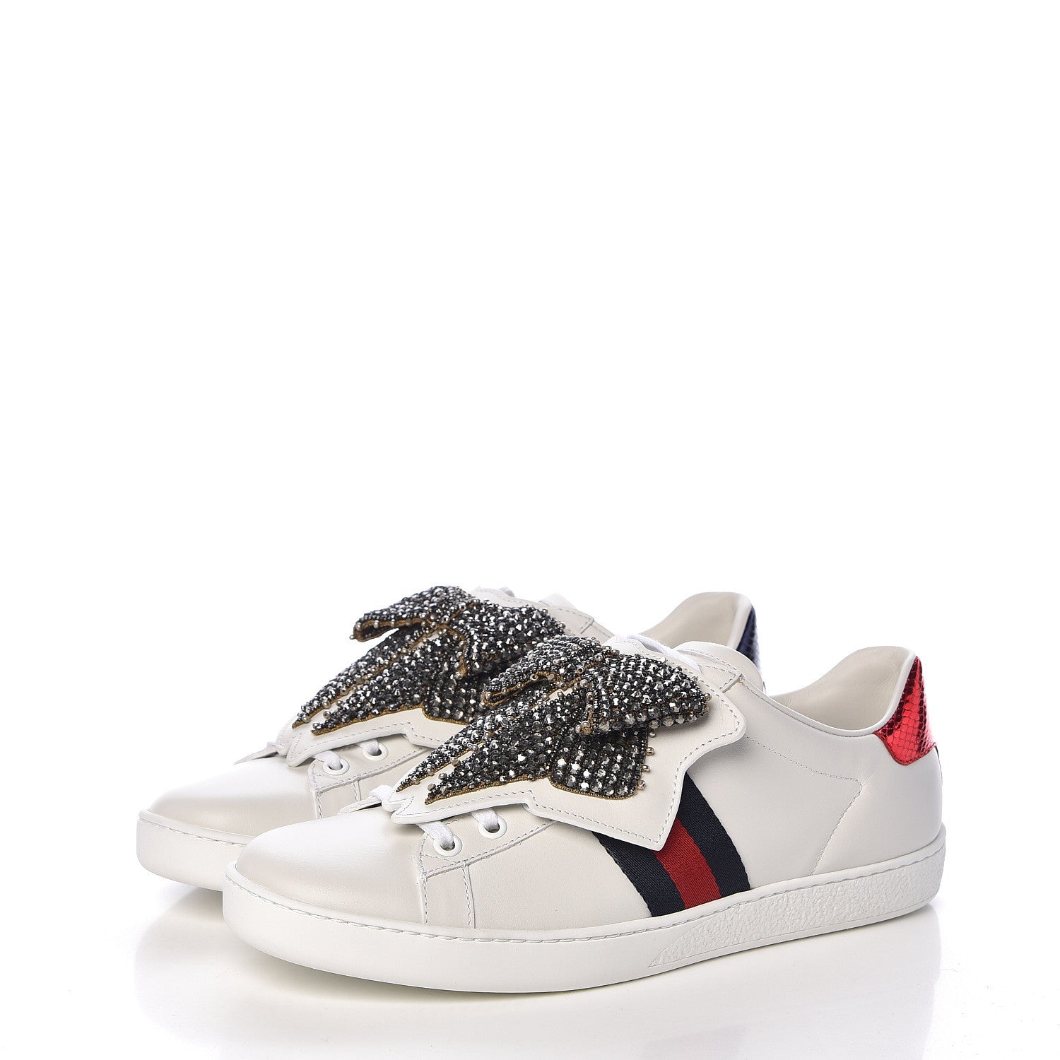 Gucci Calfskin Ayers Web Womens Ace Bow Lace Sneakers 38.5 White 3 of 14