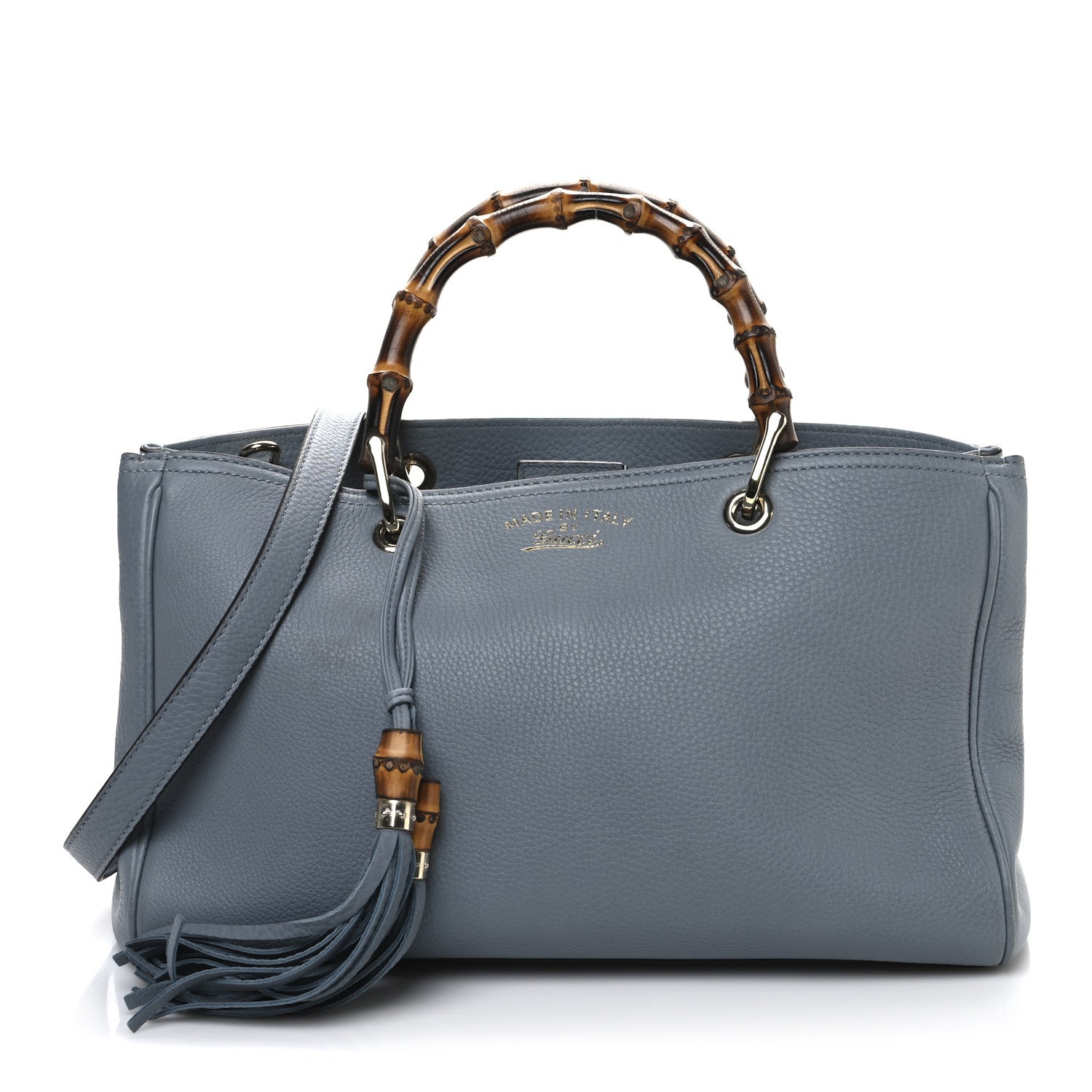 Gucci Pebbled Calfskin Medium Bamboo Shopper Tote Light Blue 1 of 13