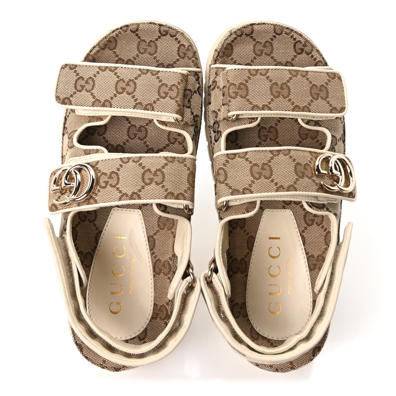 Gucci Monogram Kid Scamosciato Double G Womens Dad Sandals 37 Beige Ebony New Acero 2 of 10