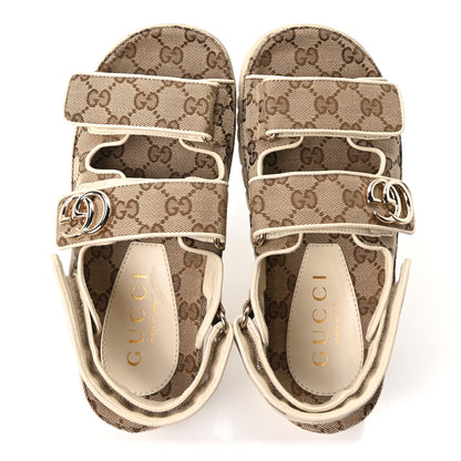 Gucci Monogram Kid Scamosciato Double G Womens Dad Sandals 37 Beige Ebony New Acero 2 of 10