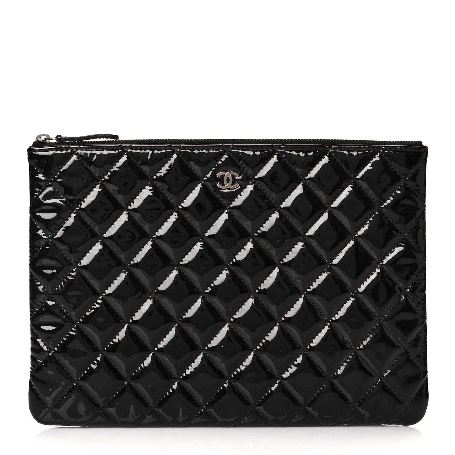 Patent Calfskin Quilted Medium Cosmetic Case Black