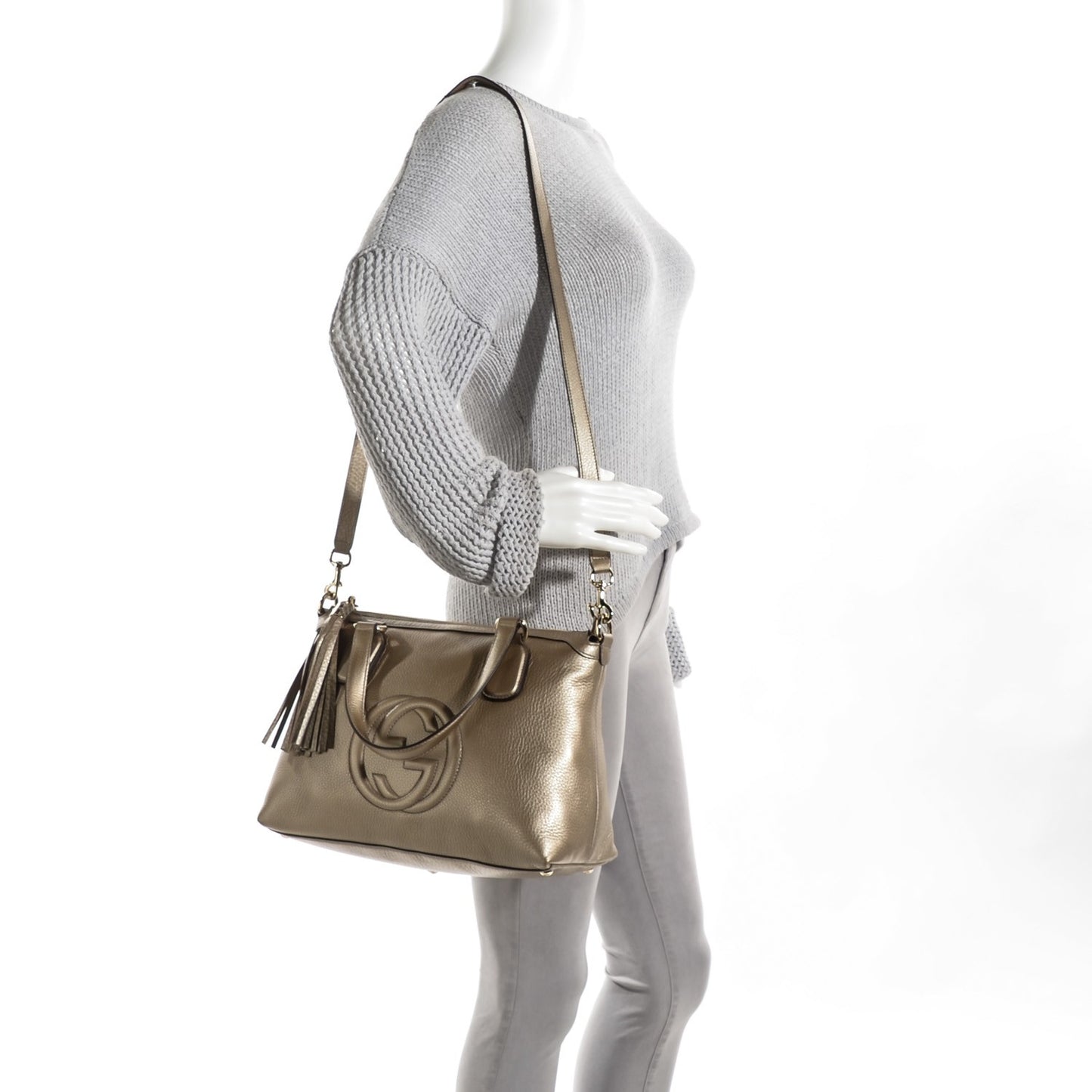 Metallic Cellarius Calfskin Small Soho Top Handle Satchel Golden Beige