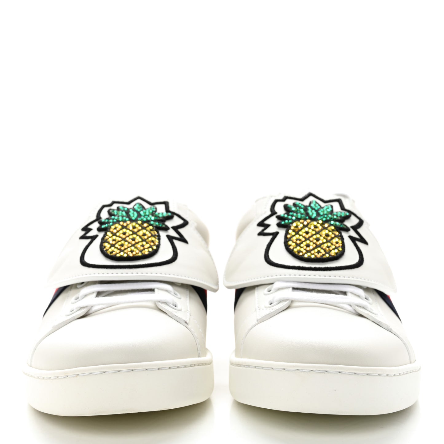 Calfskin Ayers Crystal Web Pineapple Embroidered Womens New Ace Sneakers 39.5 White