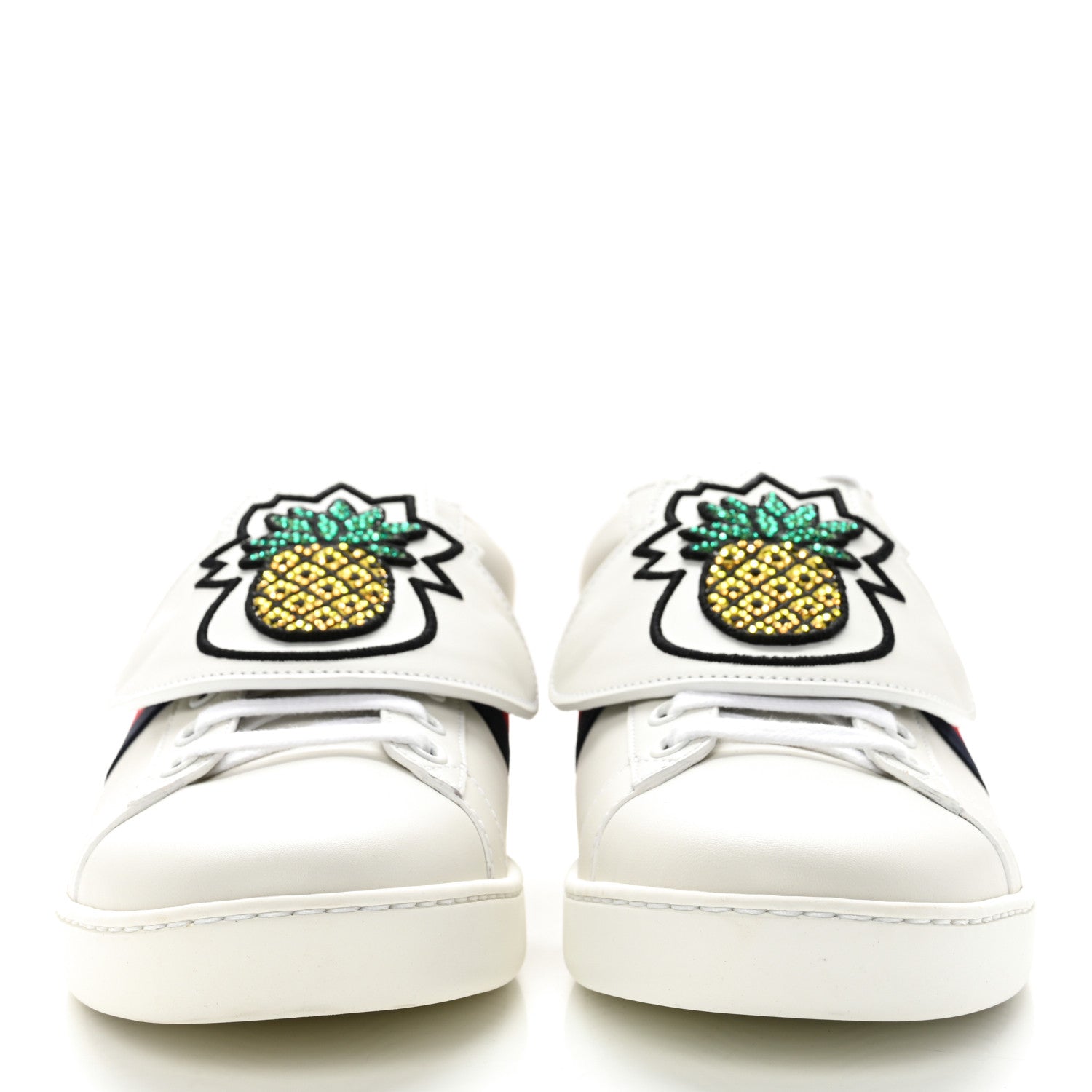 Gucci Calfskin Ayers Crystal Web Pineapple Embroidered Womens New Ace Sneakers 39.5 White 2 of 10