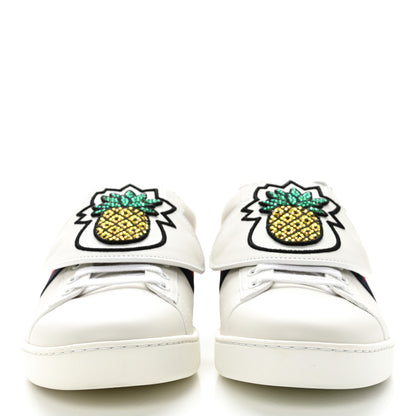 Gucci Calfskin Ayers Crystal Web Pineapple Embroidered Womens New Ace Sneakers 39.5 White 2 of 10