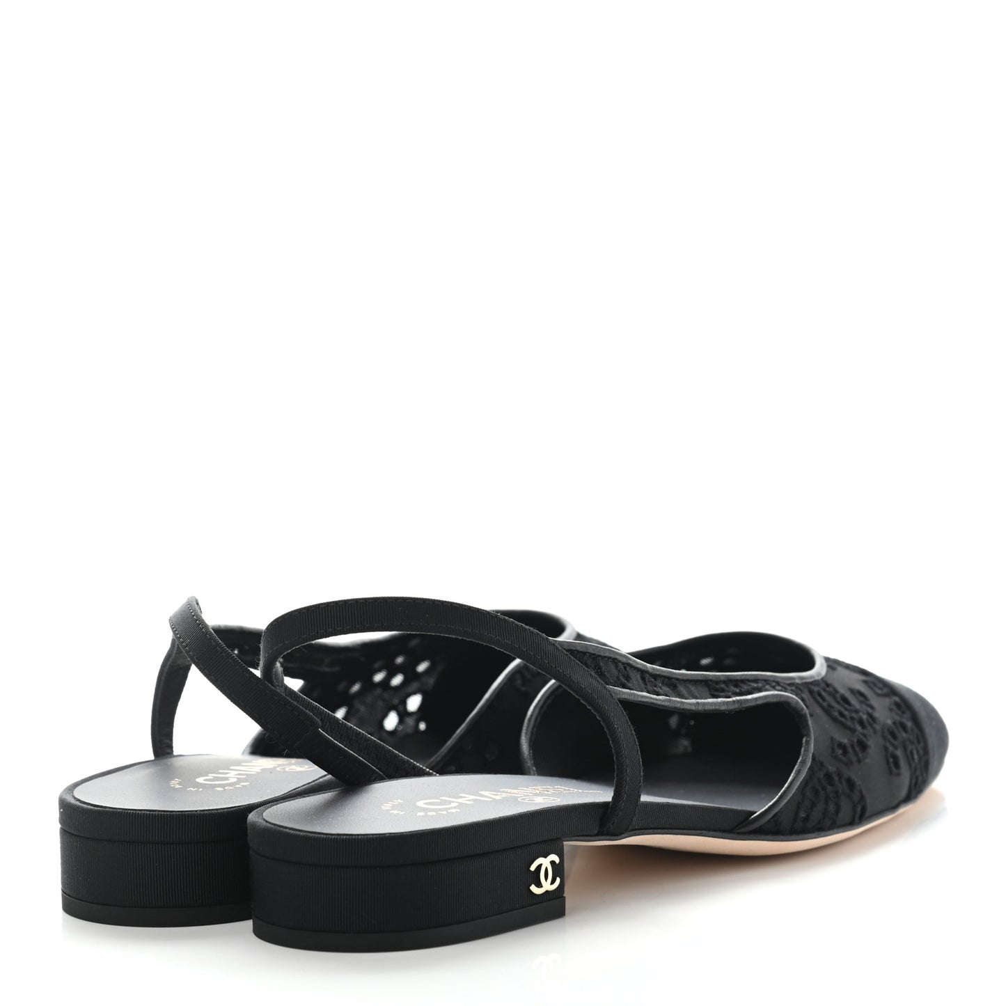Tweed Cotton Grosgrain Cap Toe CC Slingback Flats 38 Black