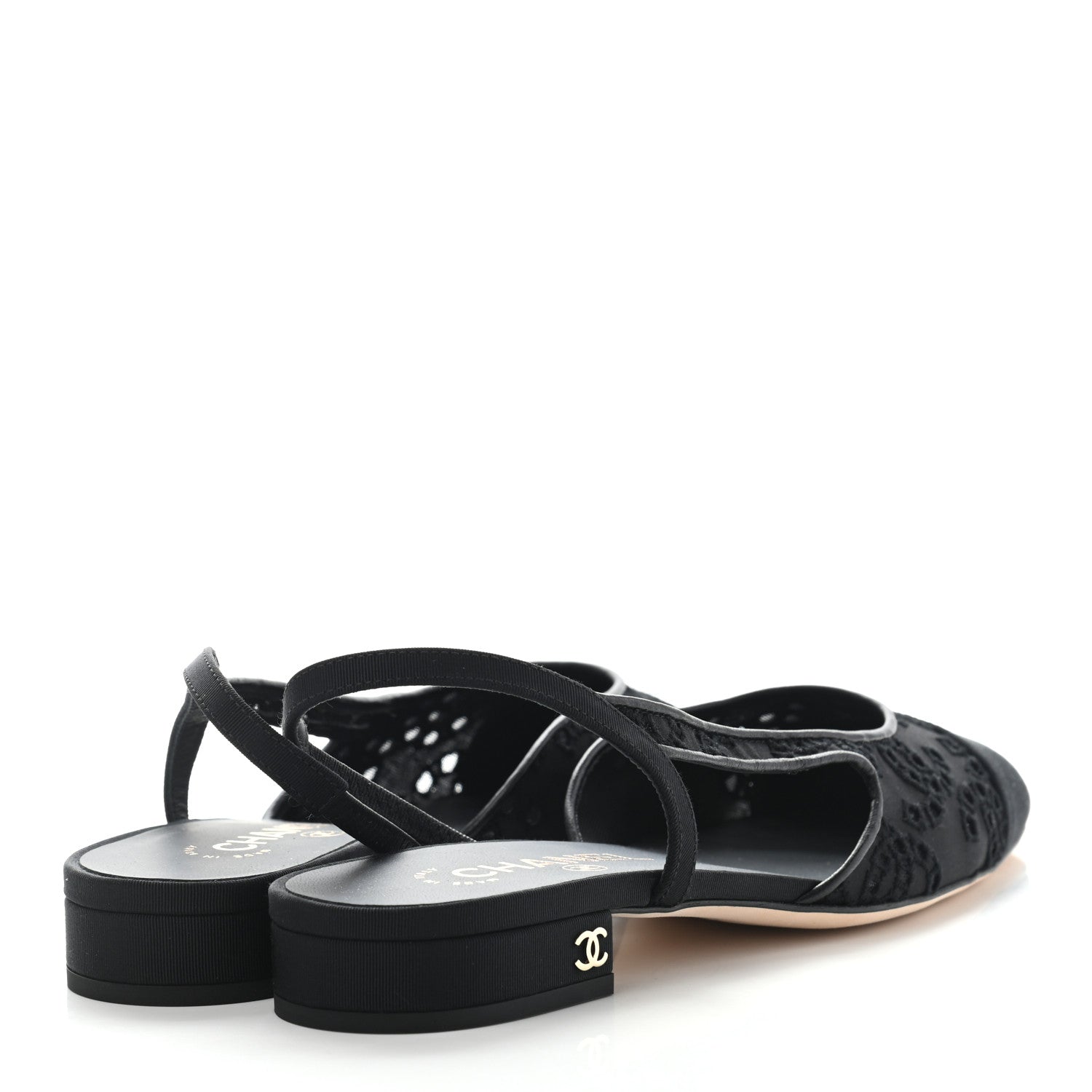 Chanel Tweed Cotton Grosgrain Cap Toe CC Slingback Flats 38 Black 4 of 6