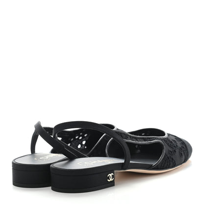 Chanel Tweed Cotton Grosgrain Cap Toe CC Slingback Flats 38 Black 4 of 6