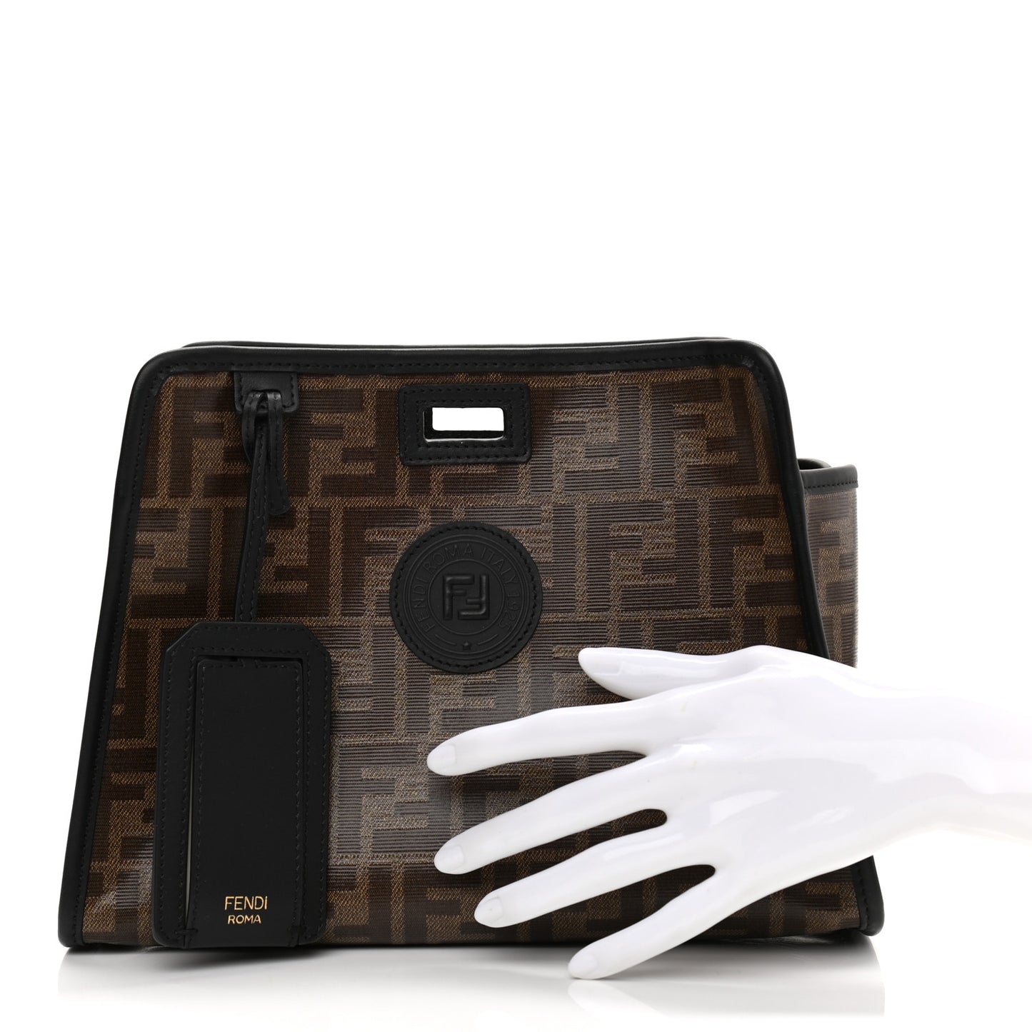 Glazed Fabric Vitello Century FF 1974 Stamp Patch Mini Peekaboo Defender Cover Mogano Panna Black