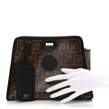 Fendi Glazed Fabric Vitello Century FF 1974 Stamp Patch Mini Peekaboo Defender Cover Mogano Panna Black 2 of 10