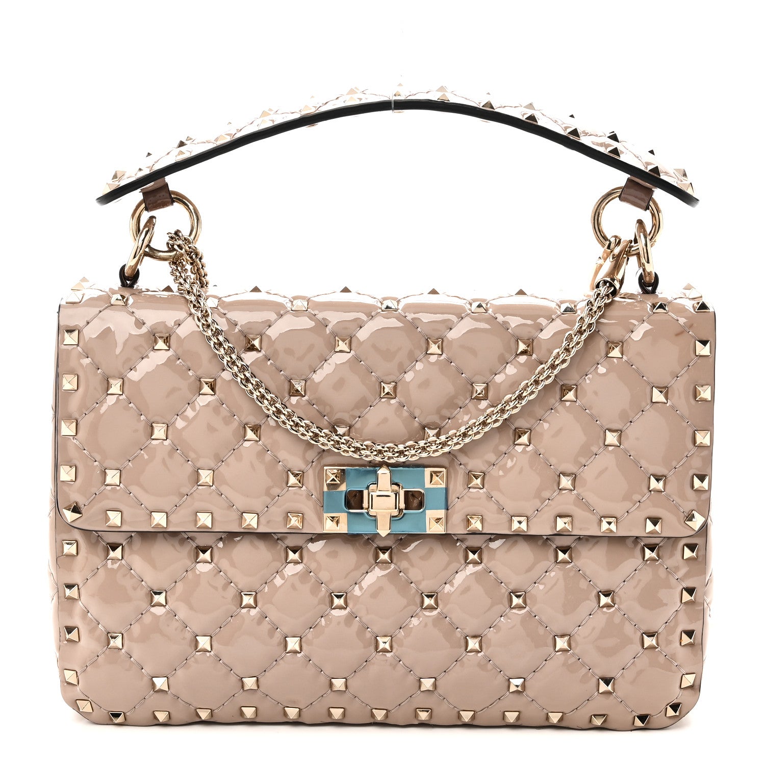 Valentino Garavani Patent Medium Rockstud Spike Shoulder Bag Poudre 1 of 9