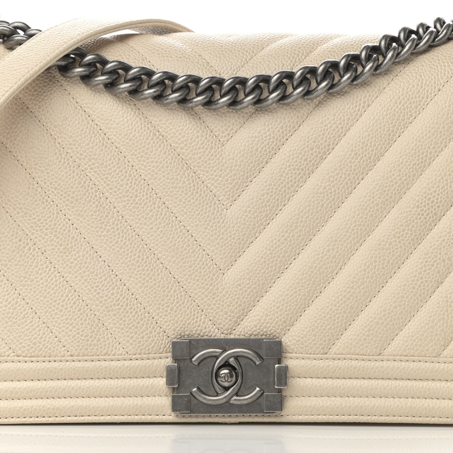 Chanel Caviar Chevron Quilted New Medium Boy Flap Beige 7 of 15