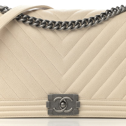 Chanel Caviar Chevron Quilted New Medium Boy Flap Beige 7 of 15