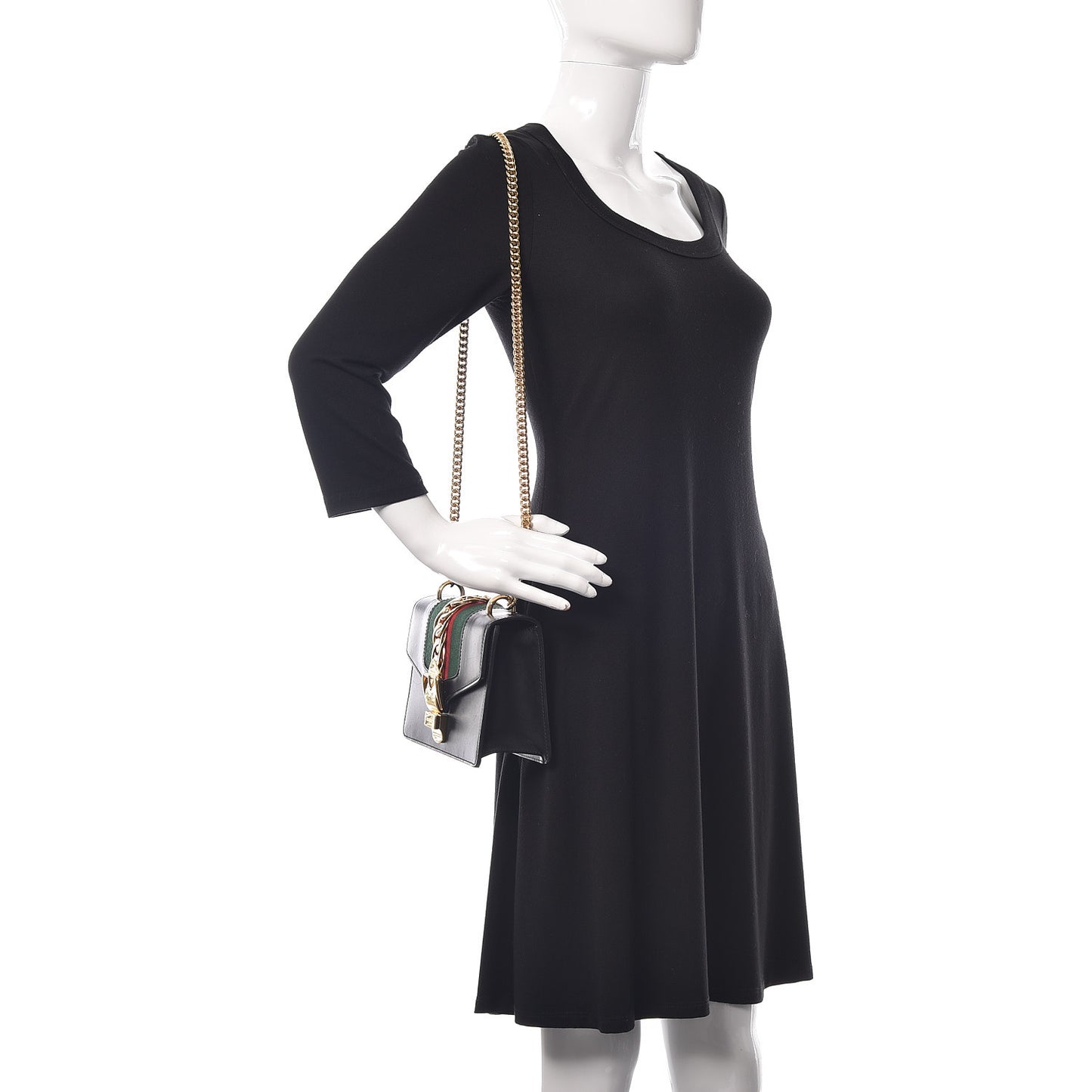 Calfskin Mini Sylvie Chain Shoulder Bag Black