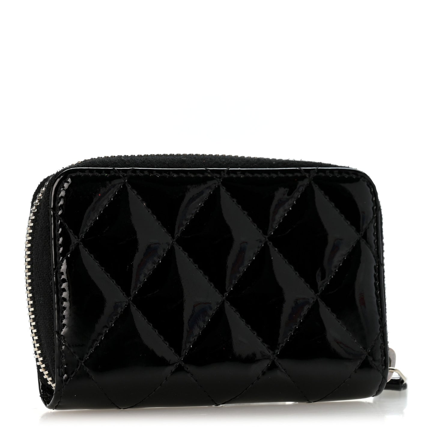Patent Calfskin Quilted Zip Coin Purse Black