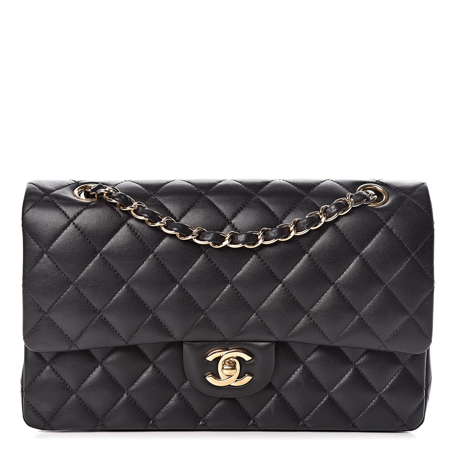 Lambskin Quilted Medium Double Flap Black