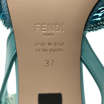 Fendi Organza Sequin Paillettes Colibri Lite 85mm Slingback Pumps 37 Nudo Blue Tiffany Blue 7 of 8