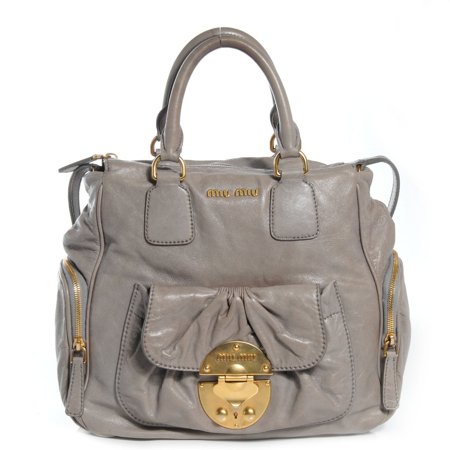 Vitello Lux Leather Large Bag Gray