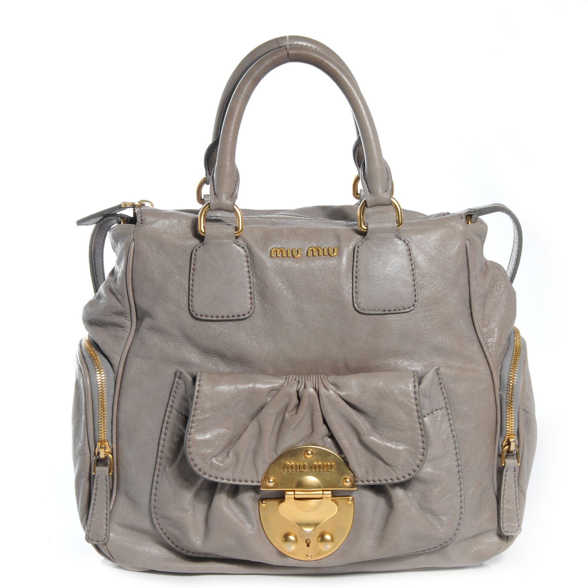 Miu Miu Vitello Lux Leather Large Bag Gray 1 of 9
