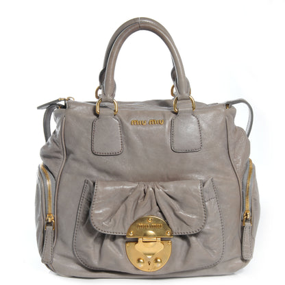 Miu Miu Vitello Lux Leather Large Bag Gray 1 of 9