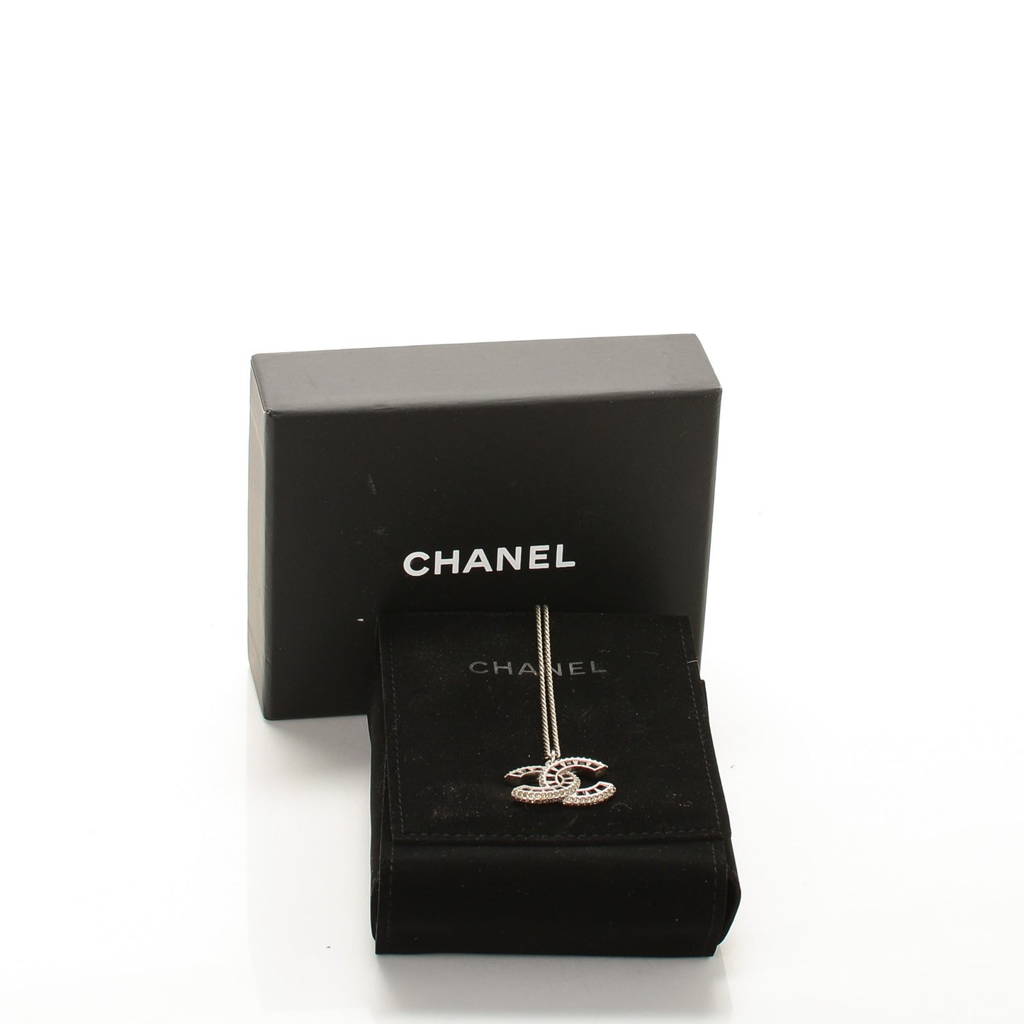 Baguette Crystal CC Necklace Silver Black