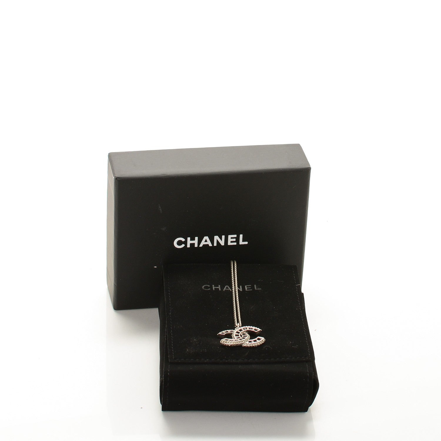 Chanel Baguette Crystal CC Necklace Silver Black 8 of 12