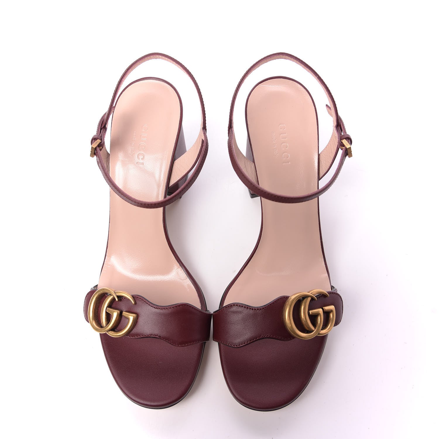 Gucci Lifford Calfskin GG Marmont Ankle Wrap 75mm Sandals 38 Vintage Bordeaux 5 of 10