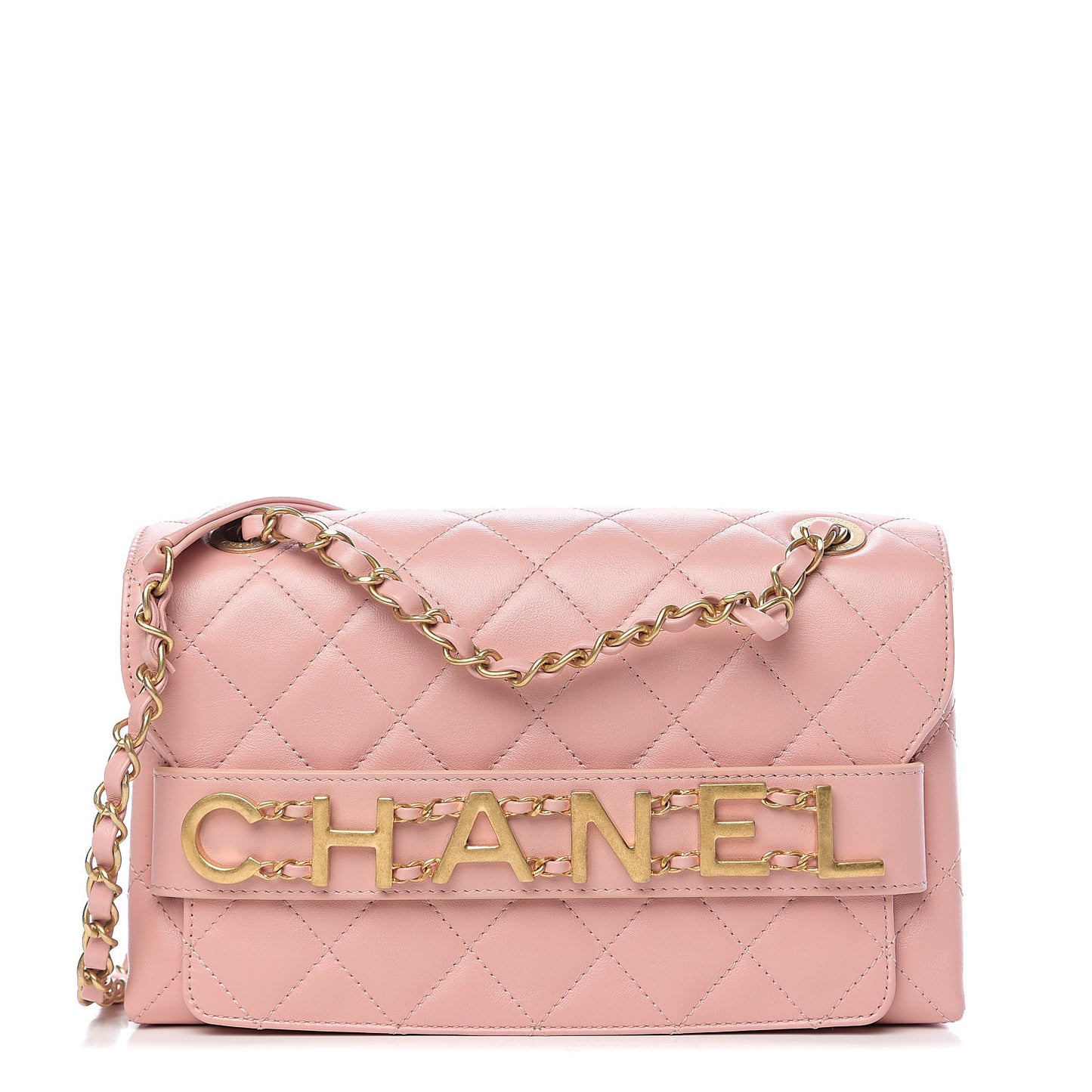 Calfskin Quilted Enchained Flap Light Pink