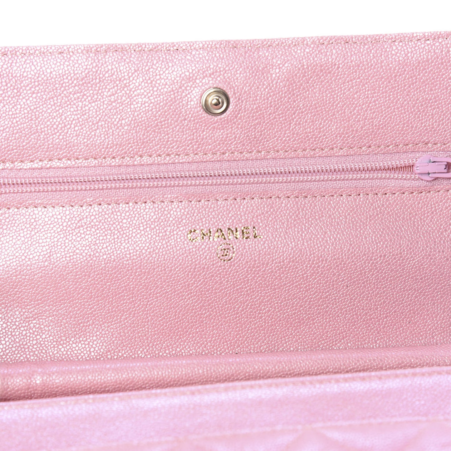 Iridescent Caviar Quilted Wallet on Chain WOC Rose Pink