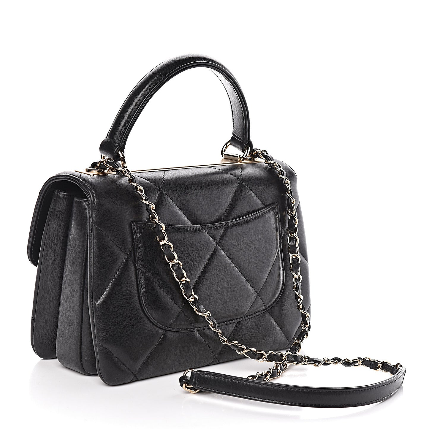 Lambskin Quilted Small Trendy CC Dual Handle Flap Bag Black