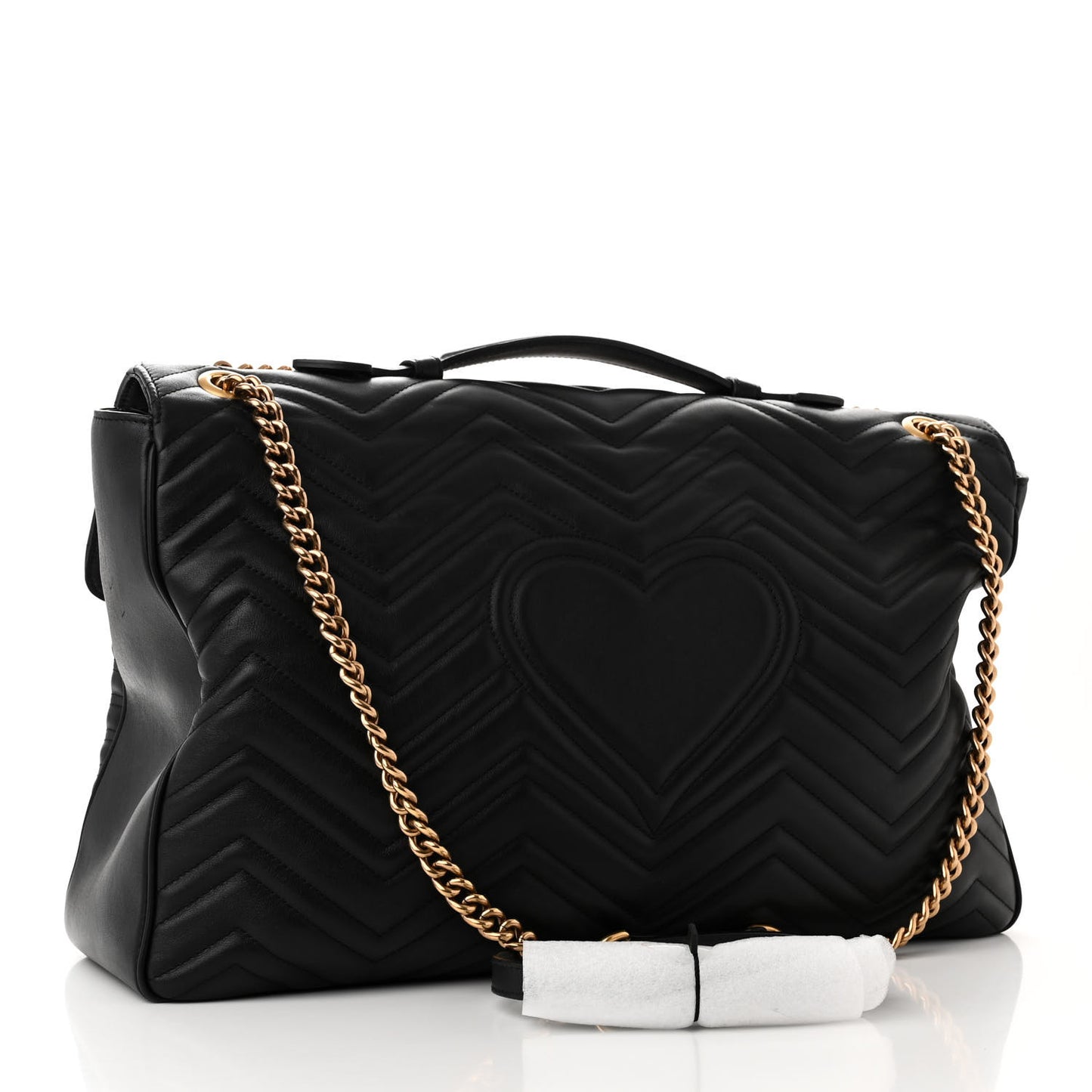 Calfskin Matelasse Maxi GG Marmont Top Handle Shoulder Bag Black