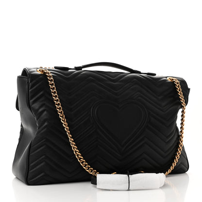 Gucci Calfskin Matelasse Maxi GG Marmont Top Handle Shoulder Bag Black 2 of 11