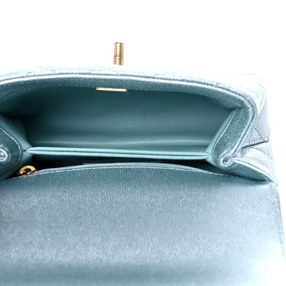Chanel Metallic Caviar Quilted Extra Mini Coco Handle Flap Light Blue 5 of 12