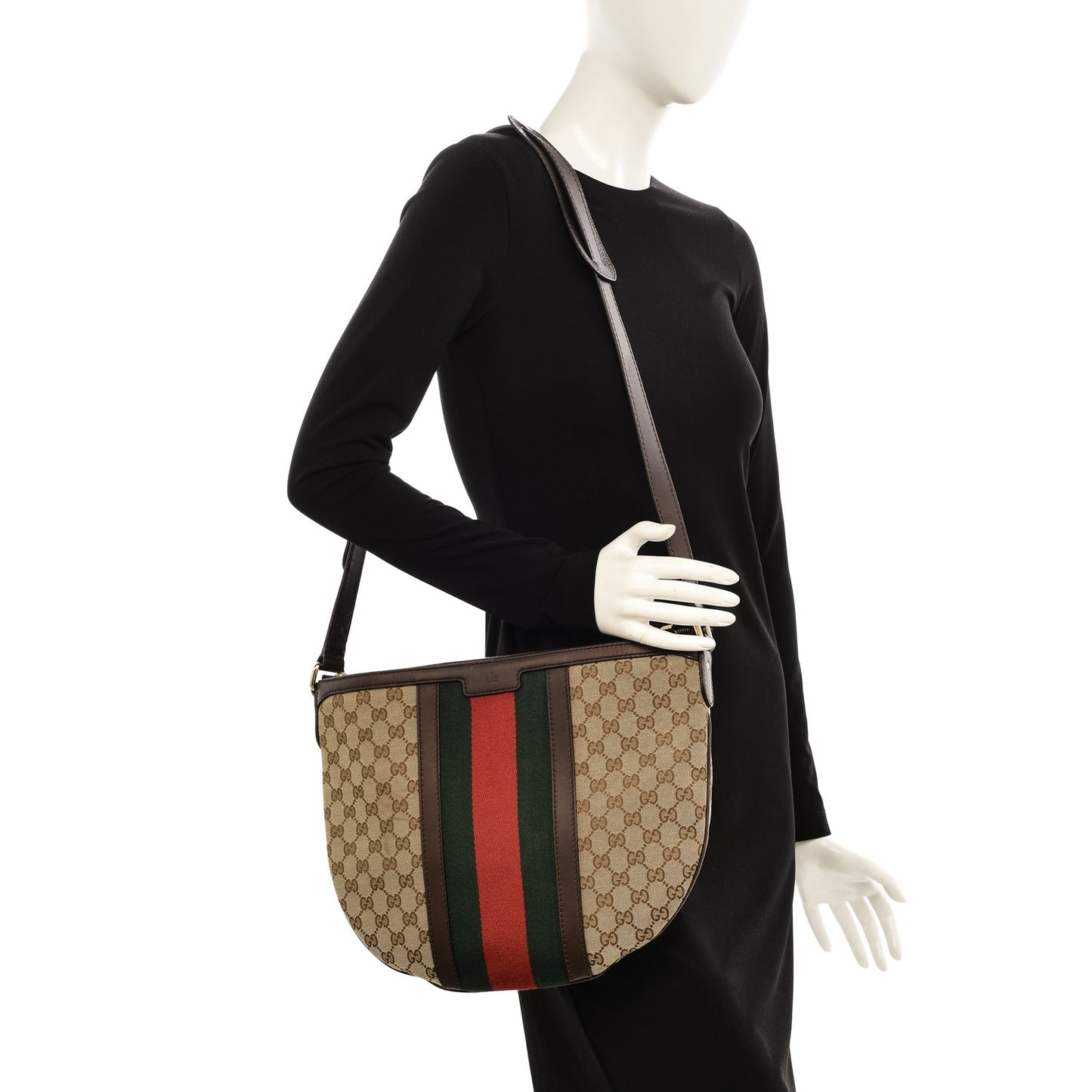 Monogram Vintage Web Medium Half Moon Hobo Dark Brown