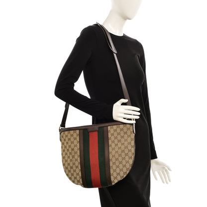 Gucci Monogram Vintage Web Medium Half Moon Hobo Dark Brown 2 of 9