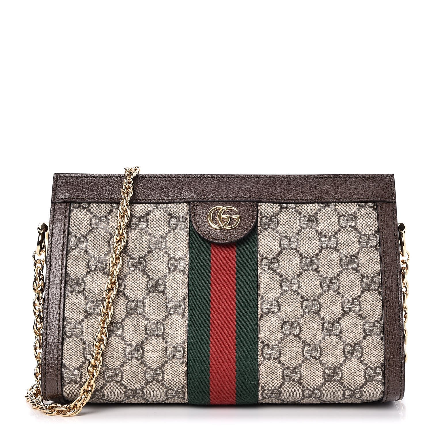 Gucci GG Supreme Monogram Web Small Ophidia Chain Shoulder Bag Brown 1 of 7