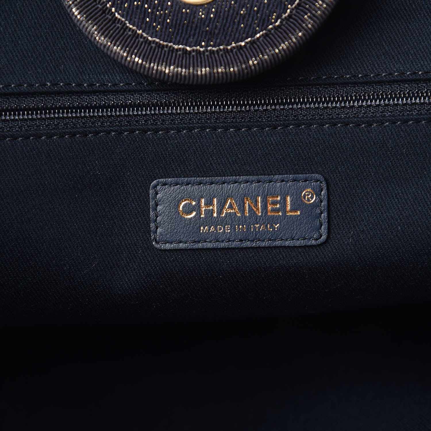 Chanel Lurex Canvas Medium Deauville Tote Navy Blue Gold 7 of 10