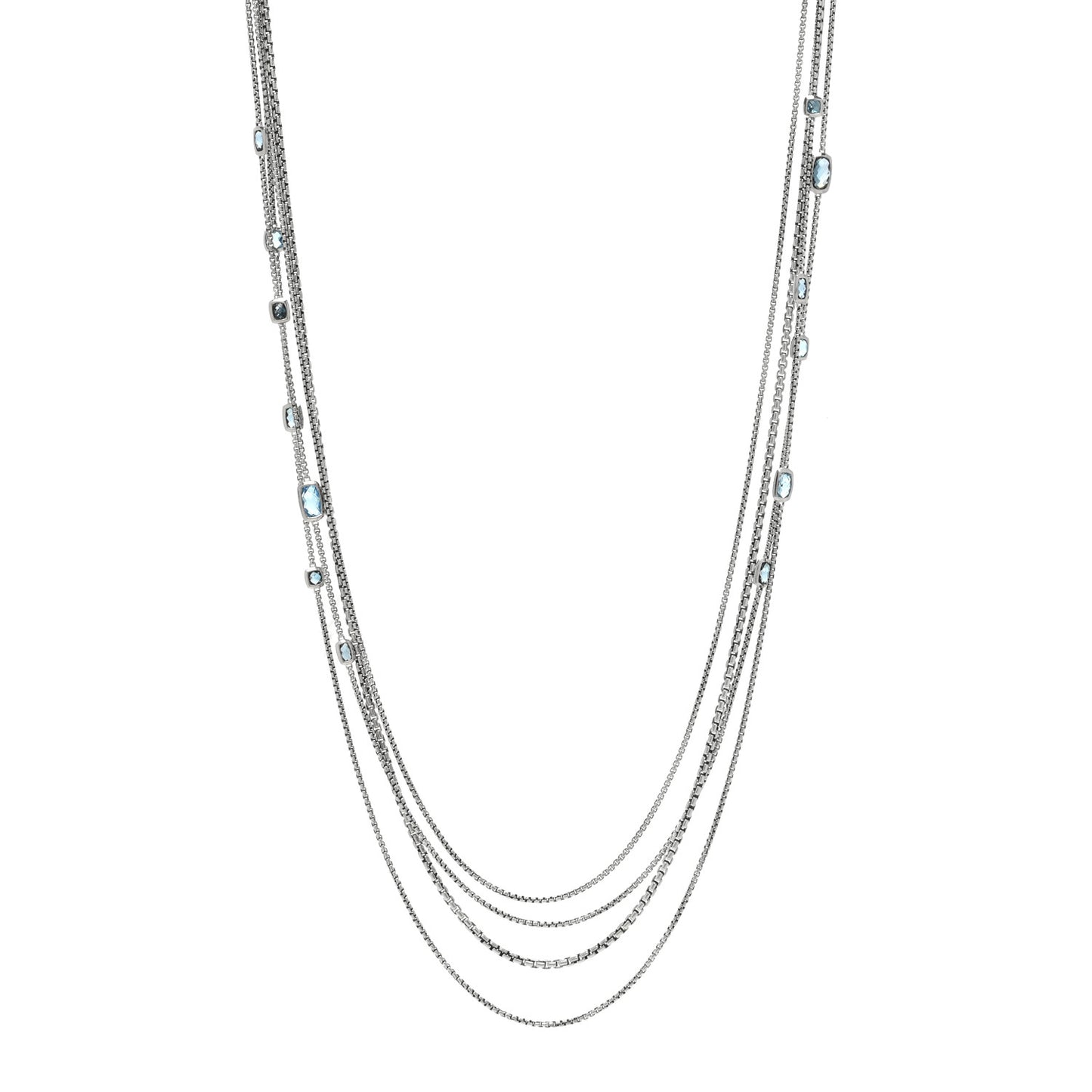 Sterling Silver Diamond Blue Topaz Confetti Station Necklace