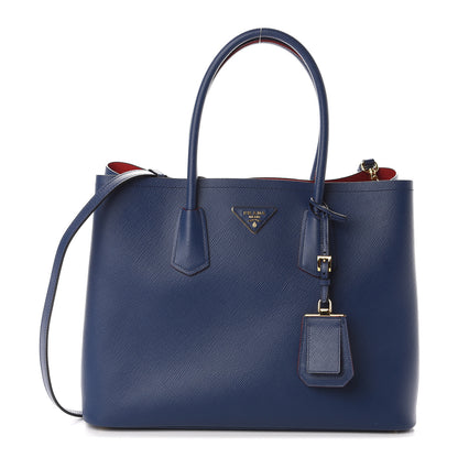 Prada Saffiano Cuir Large Double Bag Bleuette 1 of 8