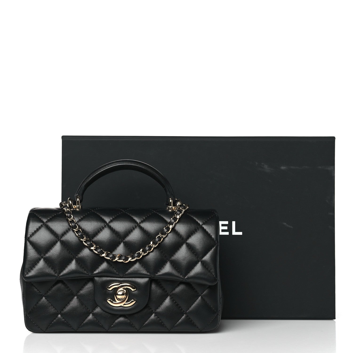 Chanel Lambskin Quilted Mini Top Handle Rectangular Flap Black 11 of 11