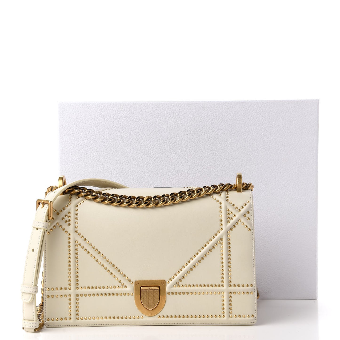 Lambskin Studded Medium Diorama Flap Bag Latte