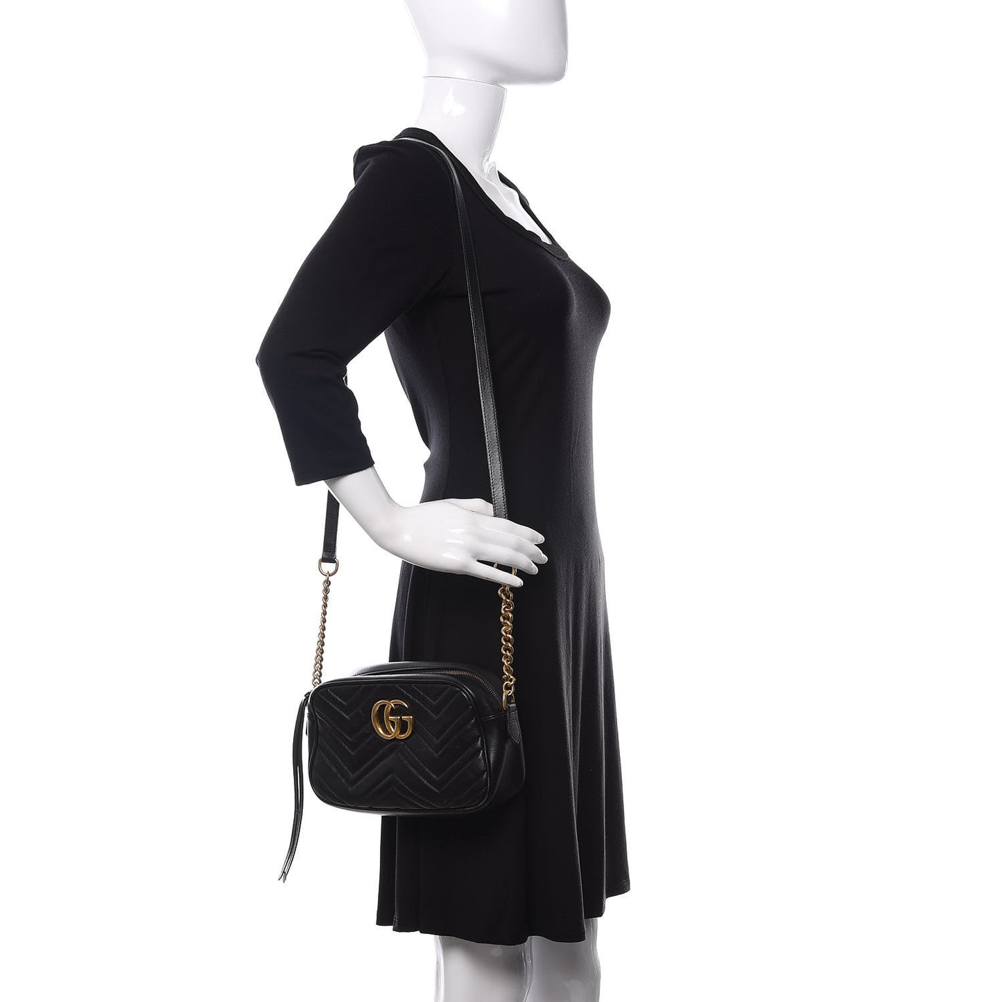 Calfskin Matelasse Small GG Marmont Chain Shoulder Bag Black