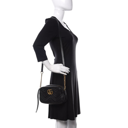 Gucci Calfskin Matelasse Small GG Marmont Chain Shoulder Bag Black 2 of 15