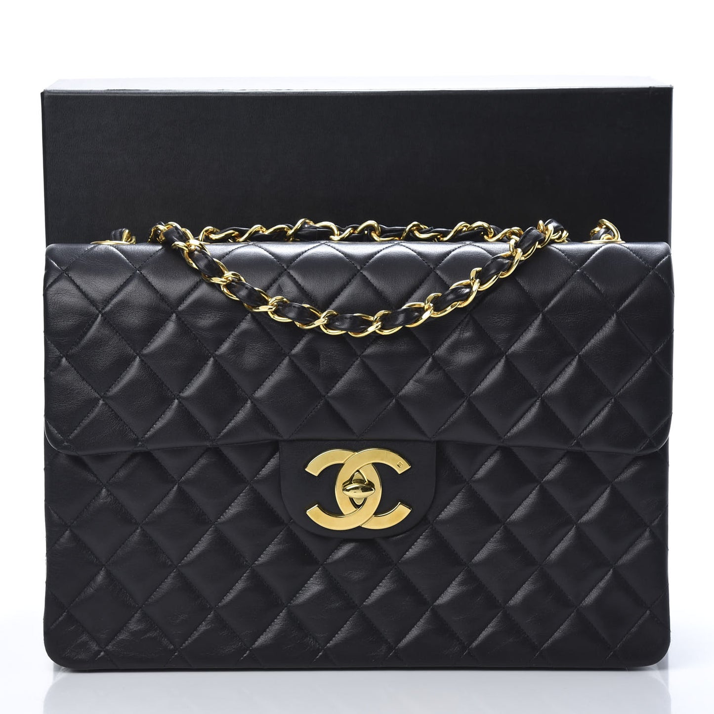 Lambskin Quilted XL Jumbo Single Flap Black