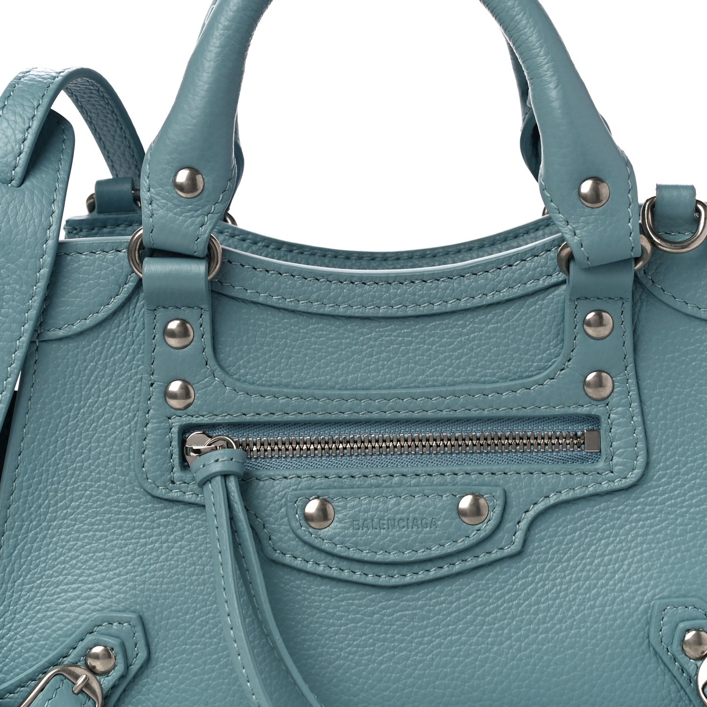 Grained Calfskin Neo Classic Silver Hardware Mini City Blue Grey