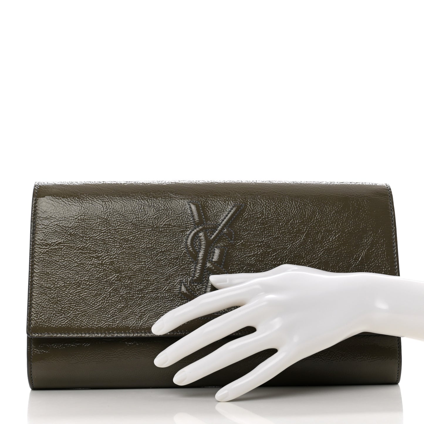 Textured Patent Calfskin Monogram Large Belle De Jour Clutch Green